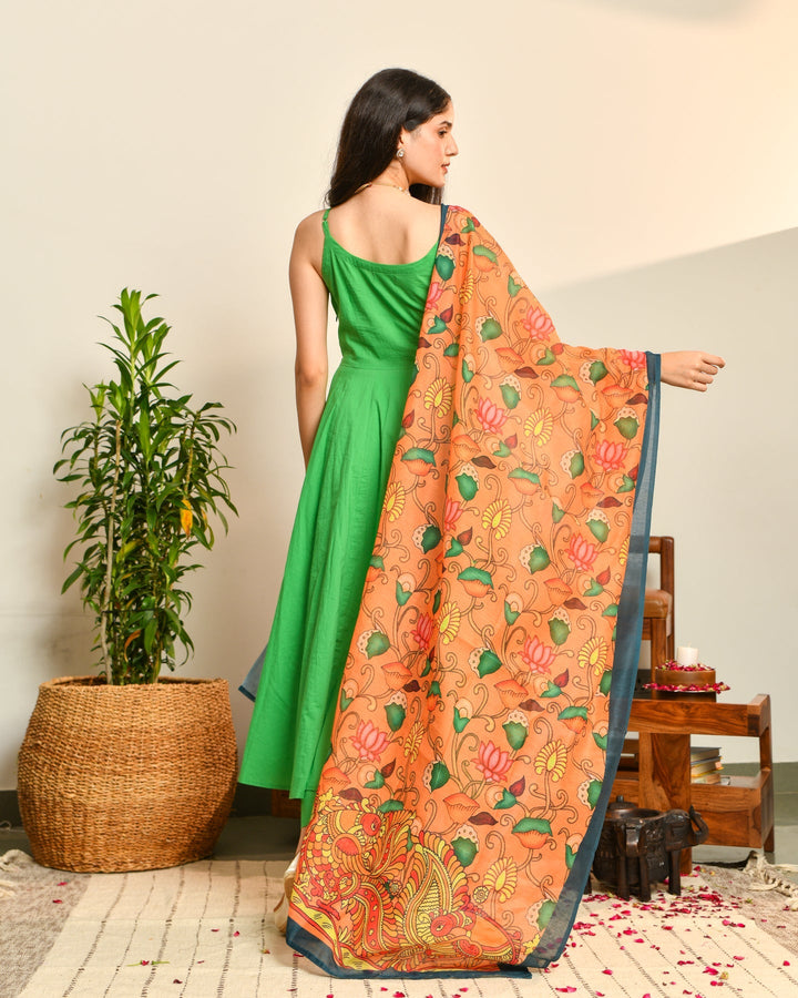 Green Cotton Anarkali 3-Piece Set