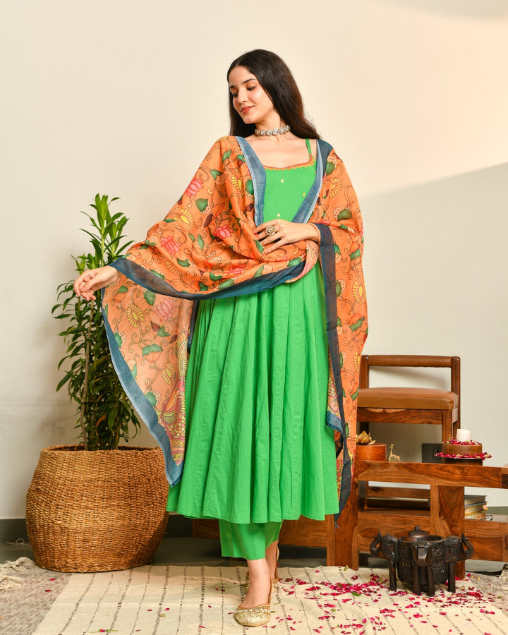 Green-Cotton-Anarkali-3-Piece-Set