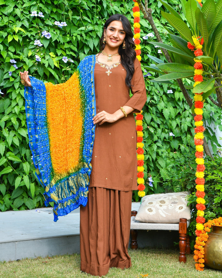 Rich-Brown-Rayon-Straight-3-Piece-Kurta-Set