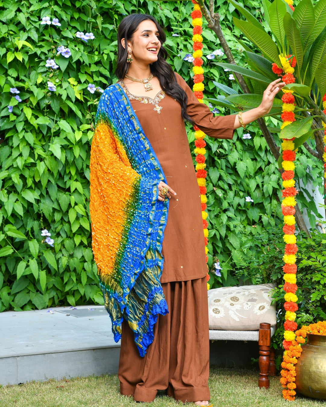 Rich Brown Rayon Straight 3-Piece Kurta Set