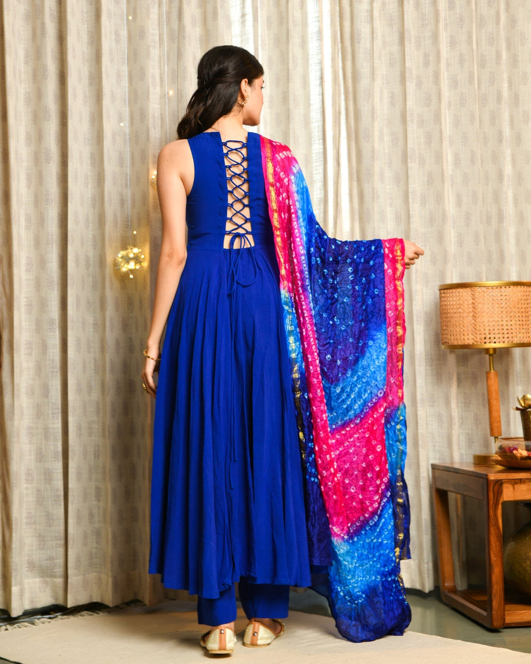Blue Embroidered Anarkali 3-Piece Set