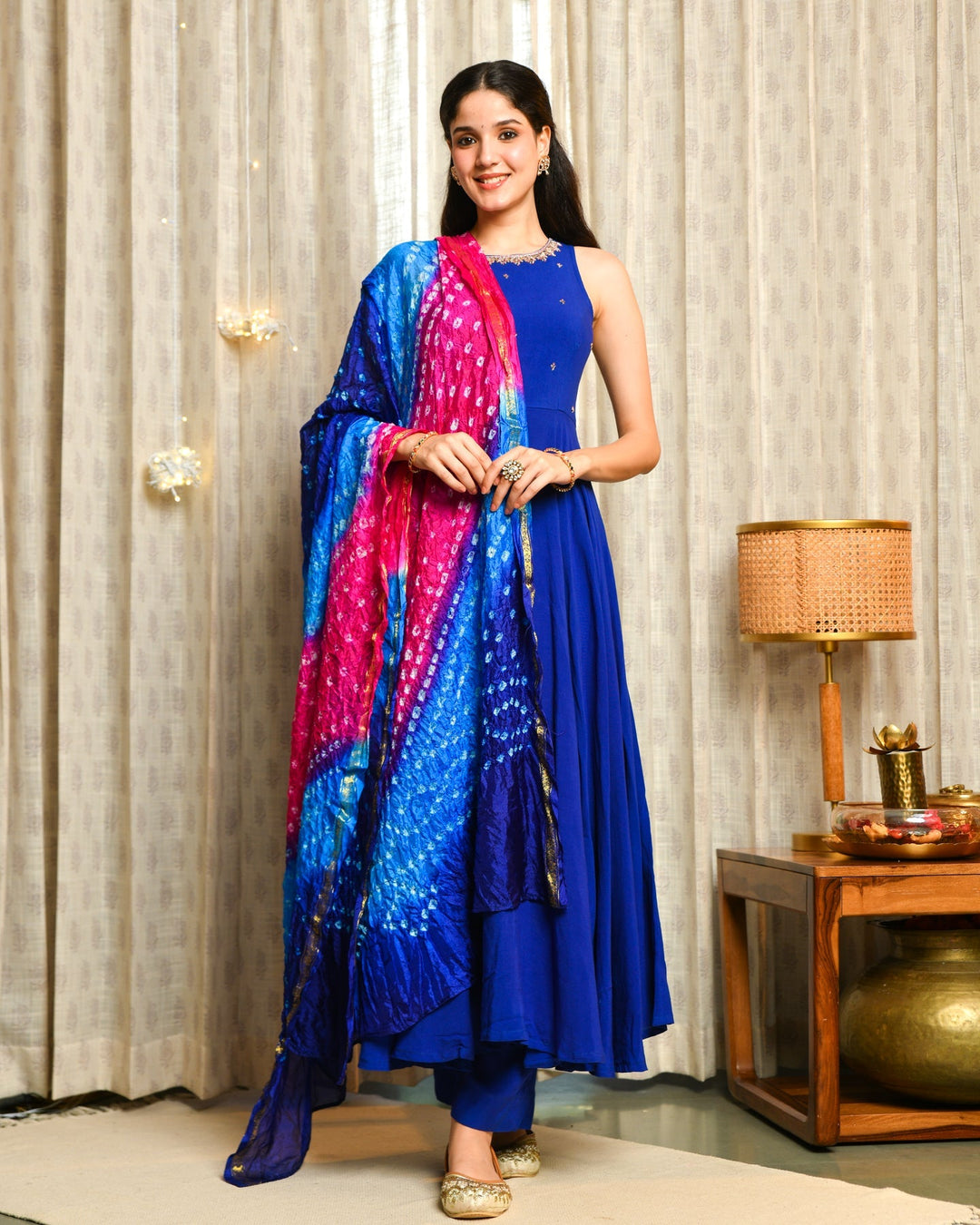 Blue Embroidered Anarkali 3-Piece Set
