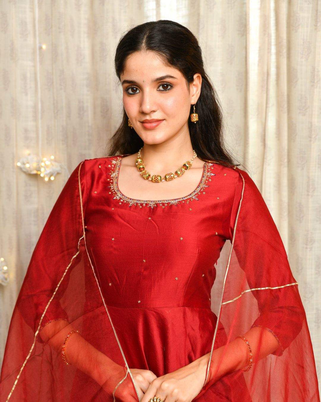 Maroon Anarkali 3-Piece Set