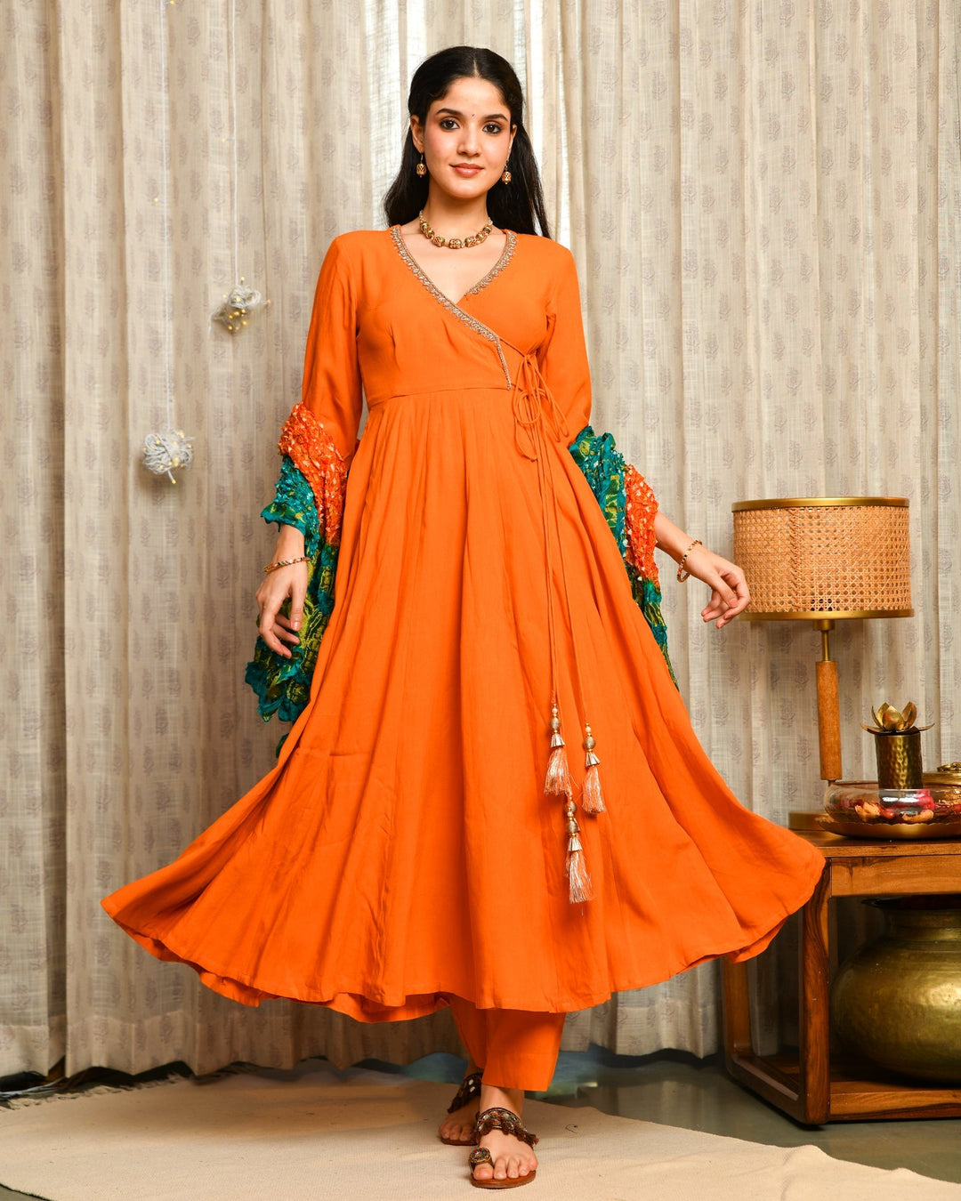 Orange-Rayon-Anarkali-3-Piece-Set