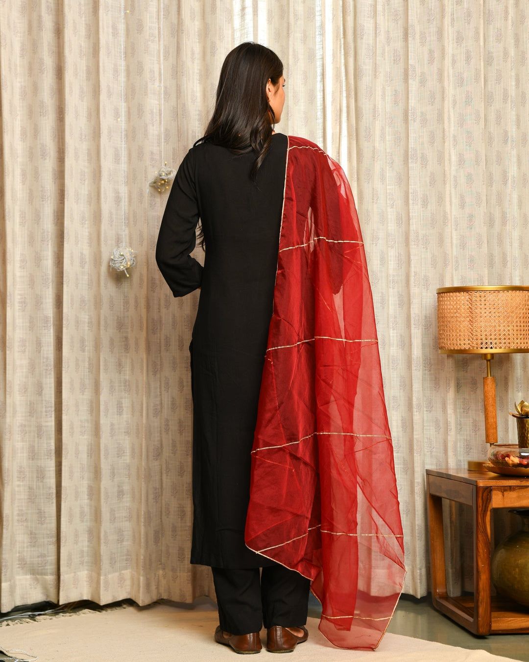 Black Rayon Straight 3-Piece Kurta Set