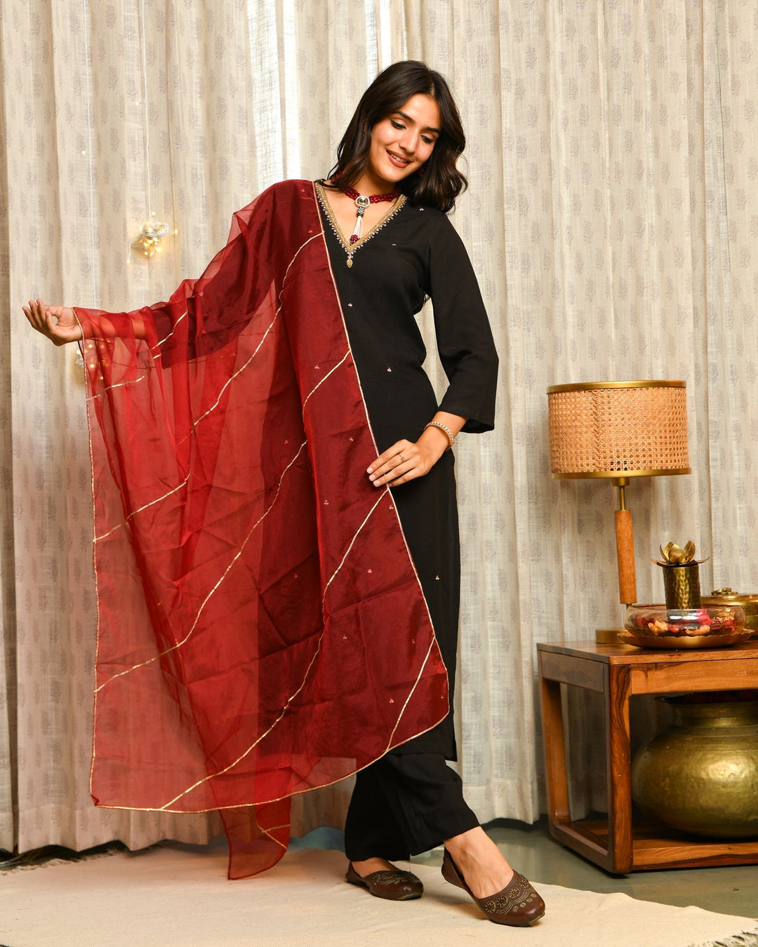 Black Rayon Straight 3-Piece Kurta Set