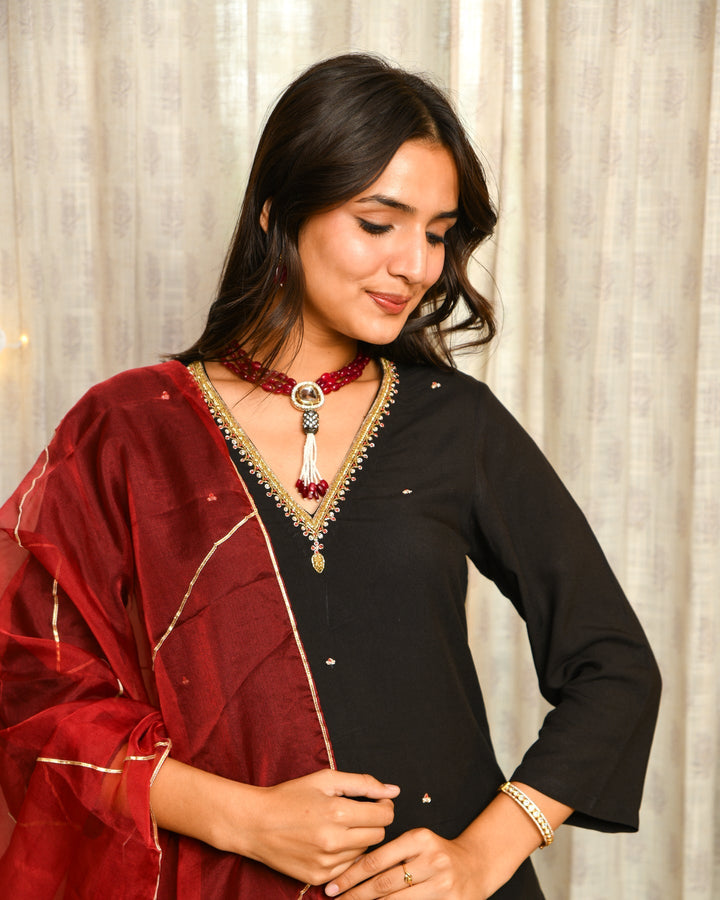 Black Rayon Straight 3-Piece Kurta Set