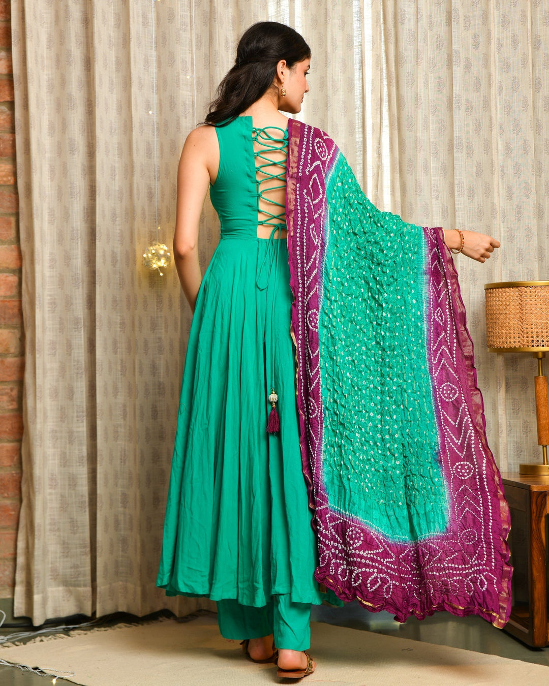 Turquoise Blue Anarkali 3-Piece Set