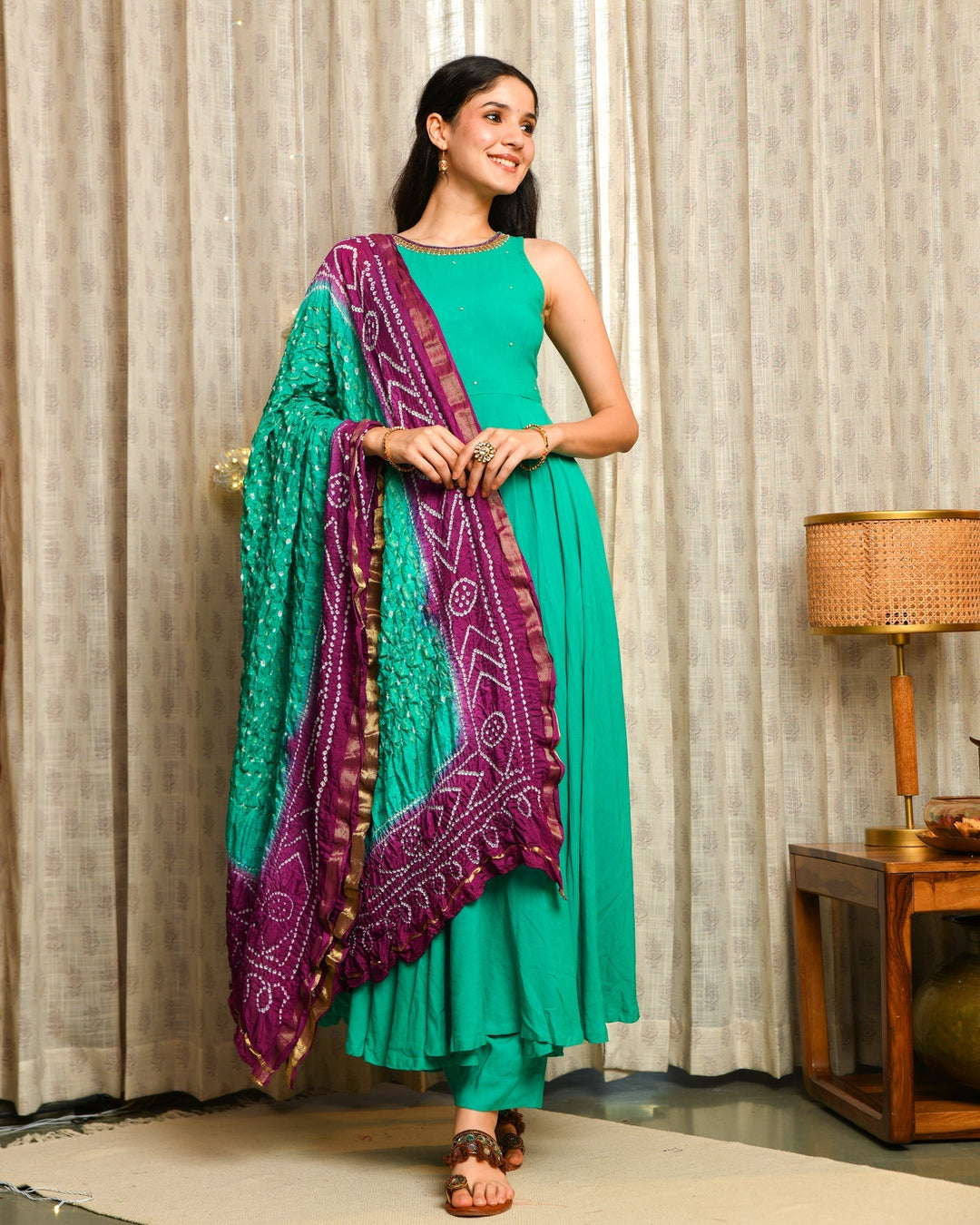 Turquoise Blue Anarkali 3-Piece Set