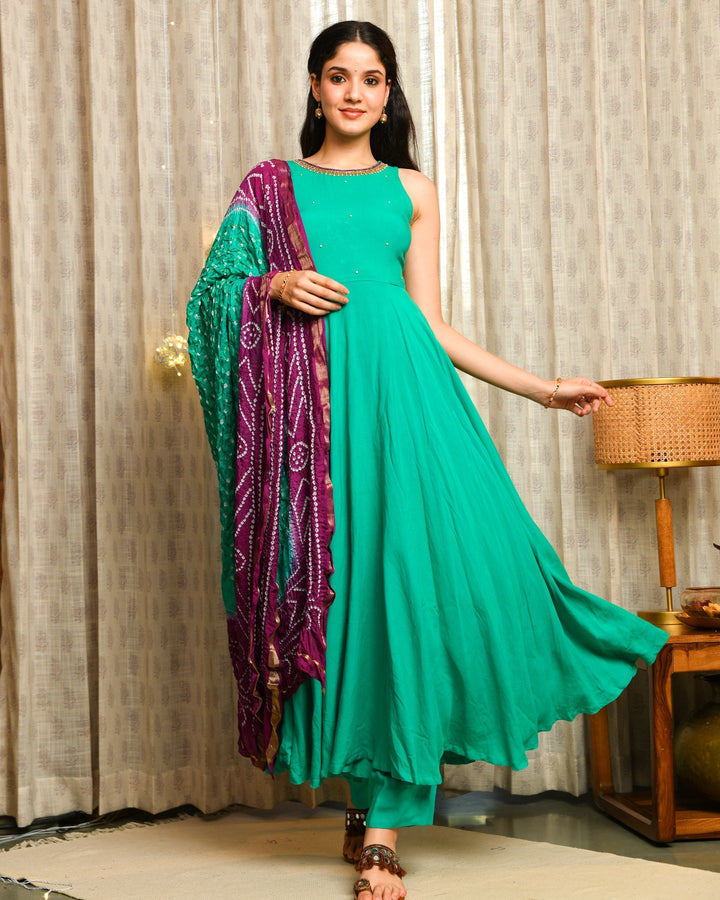 Turquoise-Blue-Anarkali-3-Piece-Set