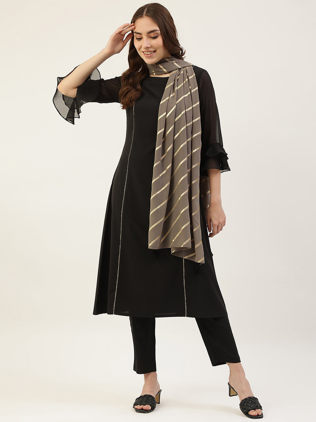 Black-Poly-Crepe-A-Line-3-Piece-Kurta-Set