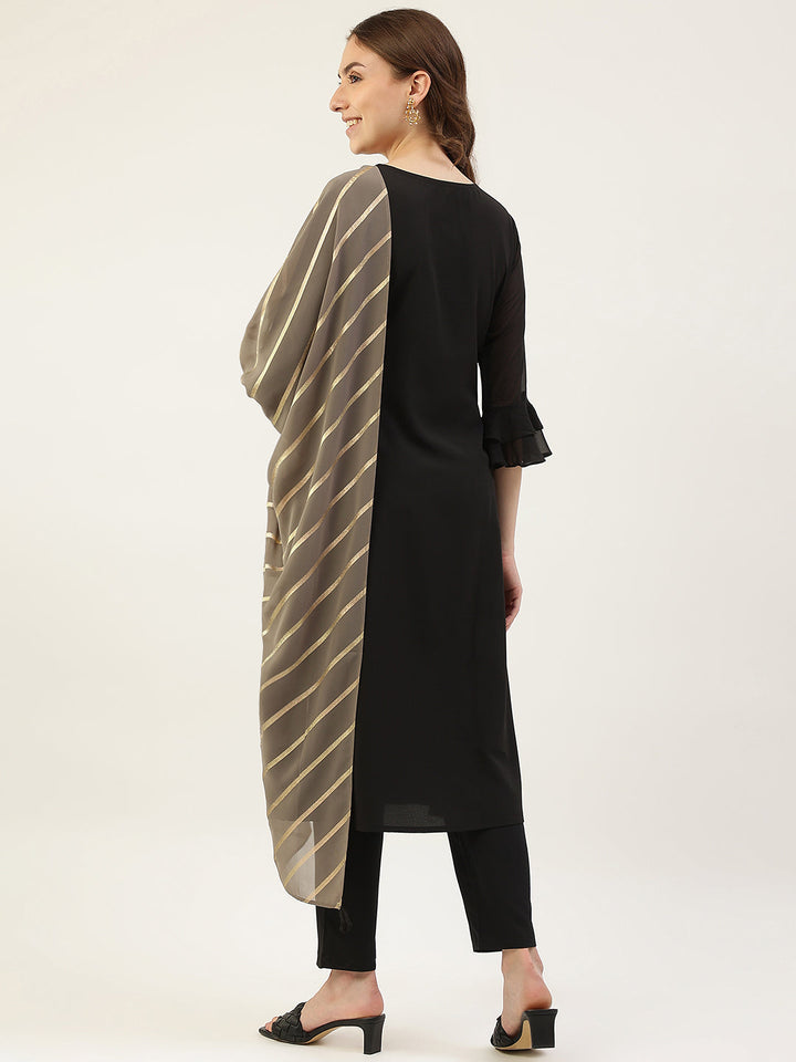Black-Poly-Crepe-A-Line-3-Piece-Kurta-Set