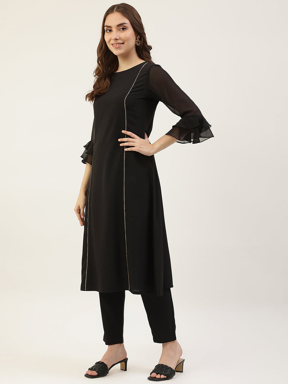 Black-Poly-Crepe-A-Line-3-Piece-Kurta-Set