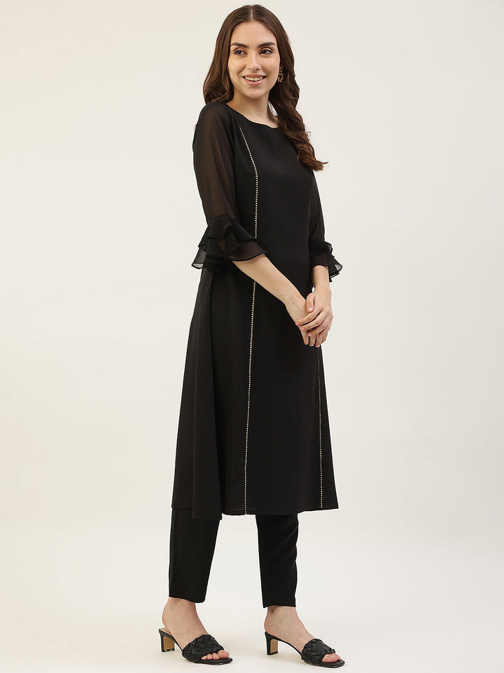 Black-Poly-Crepe-A-Line-3-Piece-Kurta-Set