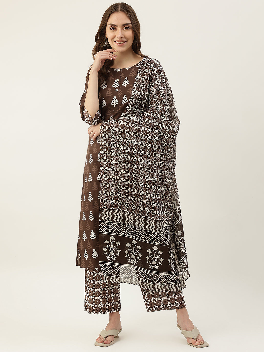 Brown-Straight-Cotton-3-Piece-Kurta-Set
