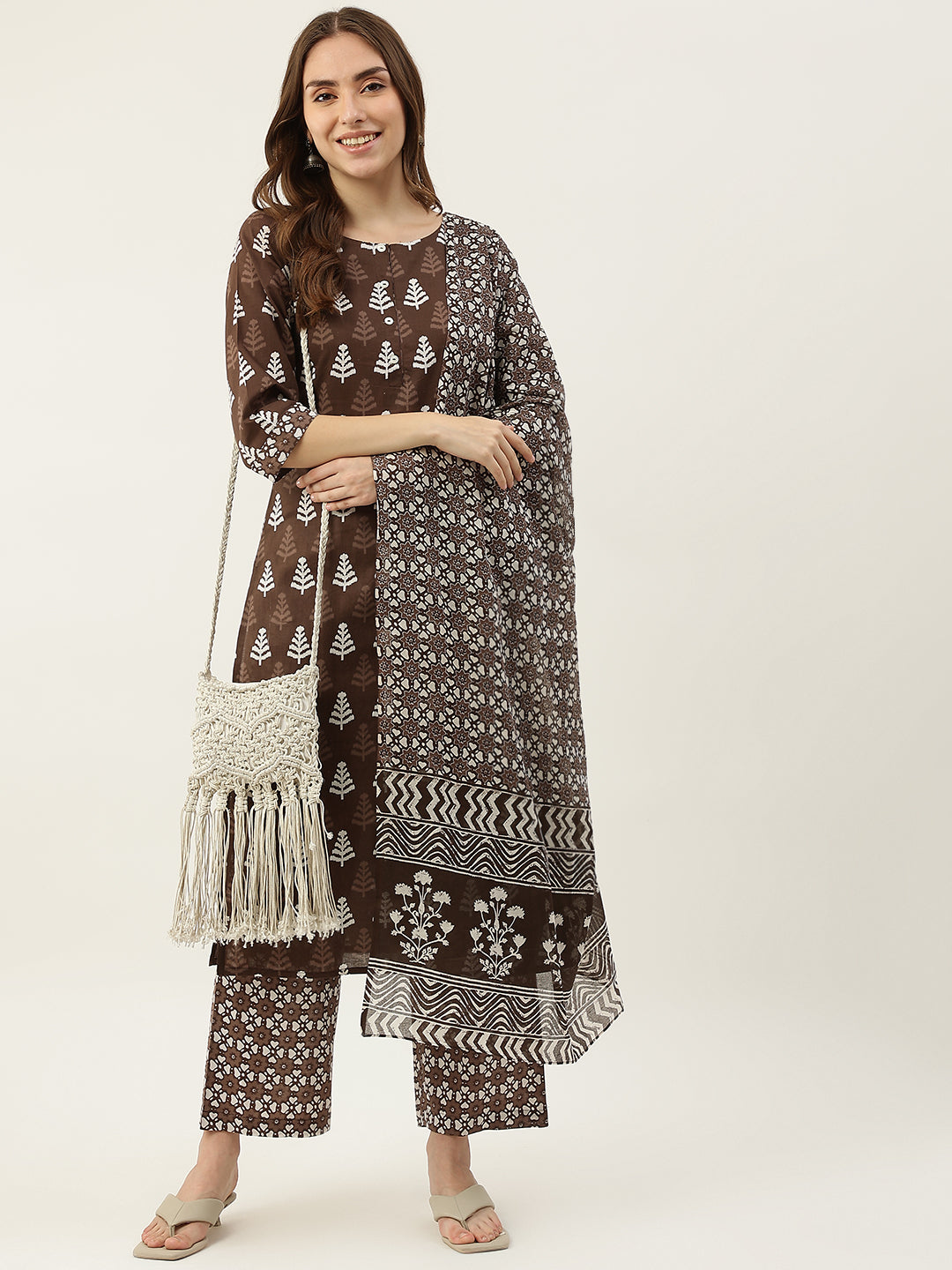 Brown-Straight-Cotton-3-Piece-Kurta-Set