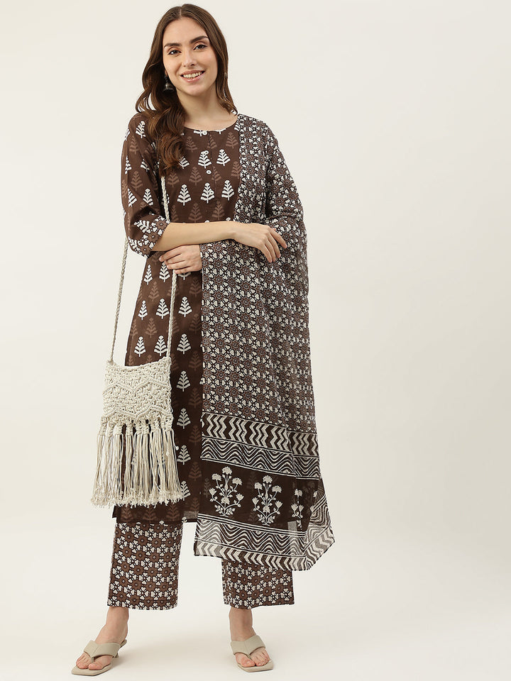 Brown-Straight-Cotton-3-Piece-Kurta-Set