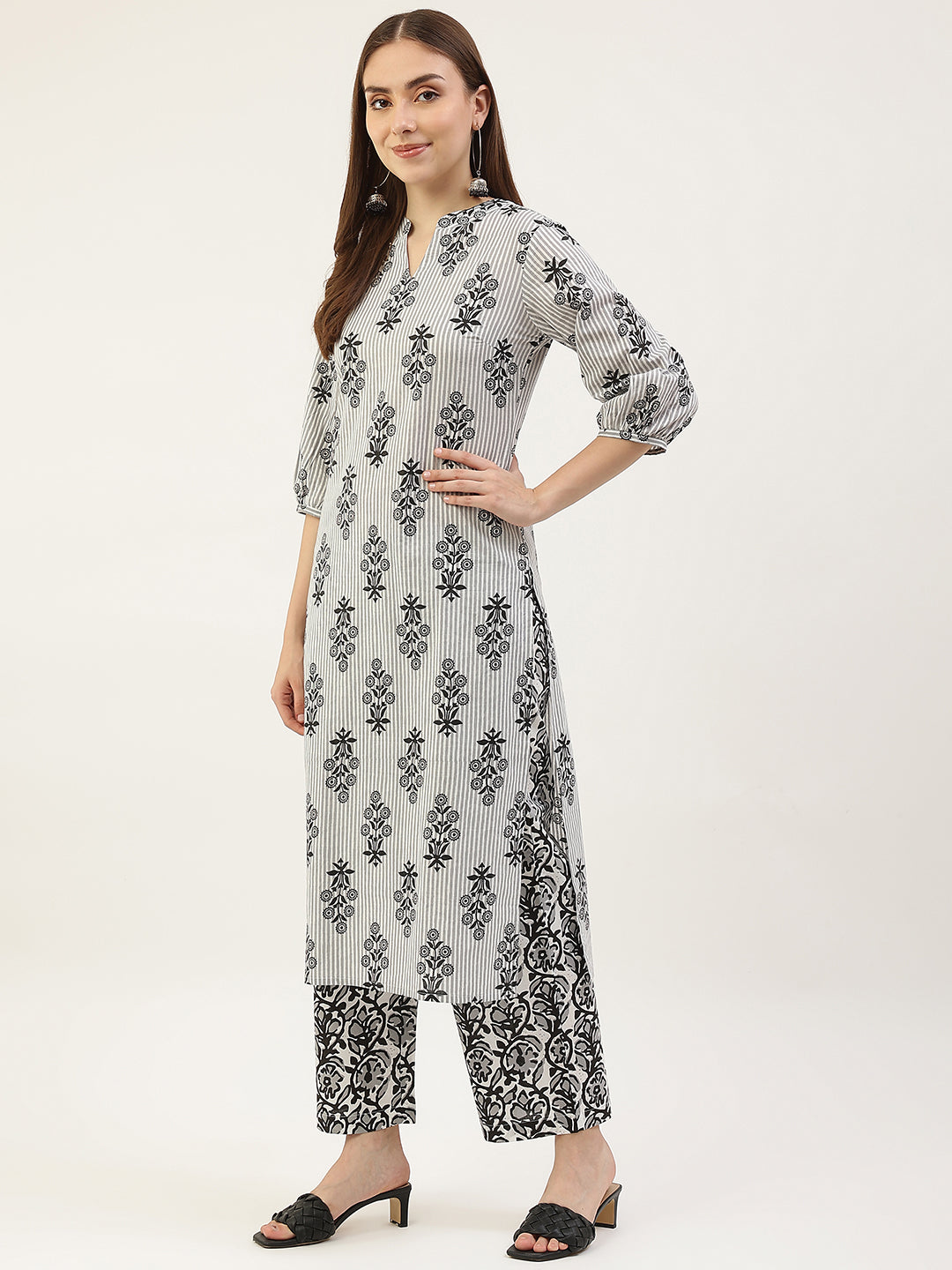 White-&-Black-Pure-Cotton-3-Piece-Kurta-Set