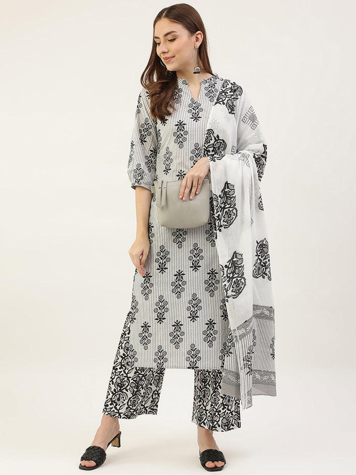 White-&-Black-Pure-Cotton-3-Piece-Kurta-Set