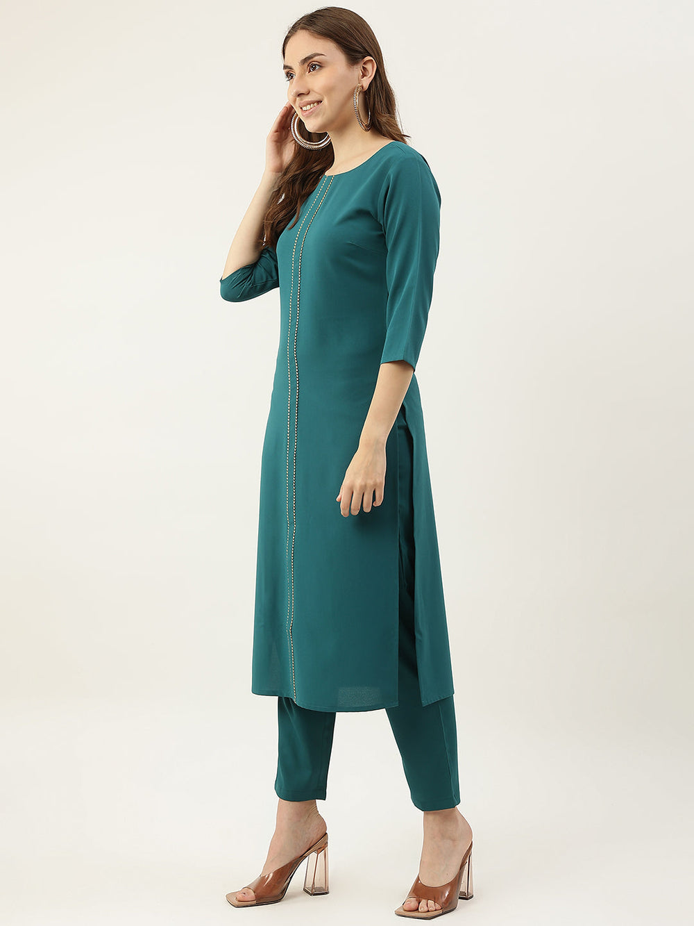 Teal-Blue-Poly-Crepe-Straight-3-Piece-Kurta-Set