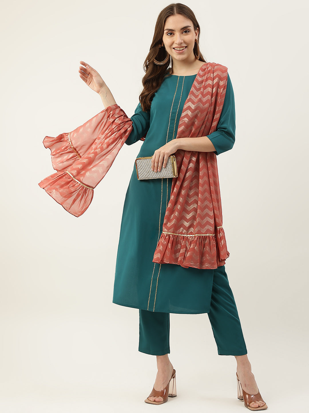 Teal-Blue-Poly-Crepe-Straight-3-Piece-Kurta-Set