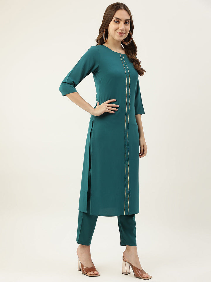 Teal-Blue-Poly-Crepe-Straight-3-Piece-Kurta-Set