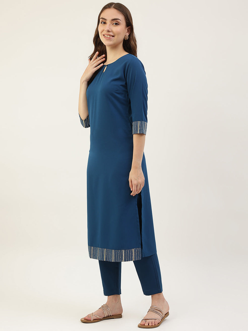 Teal-Blue-Poly-Crepe-Straight-3-Piece-Kurta-Set
