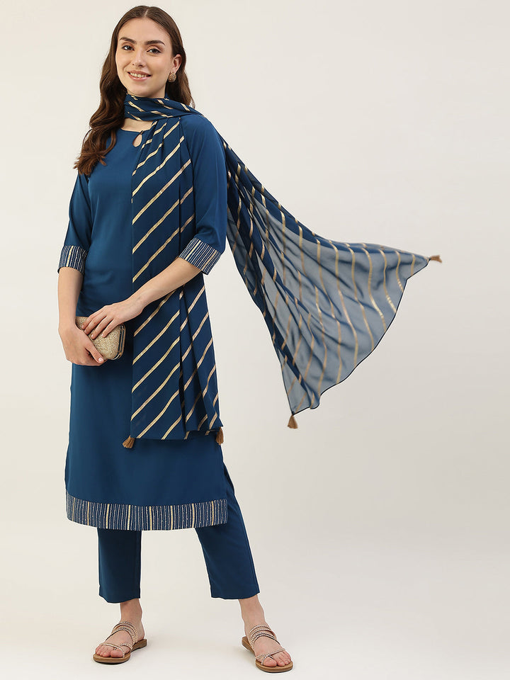 Teal-Blue-Poly-Crepe-Straight-3-Piece-Kurta-Set