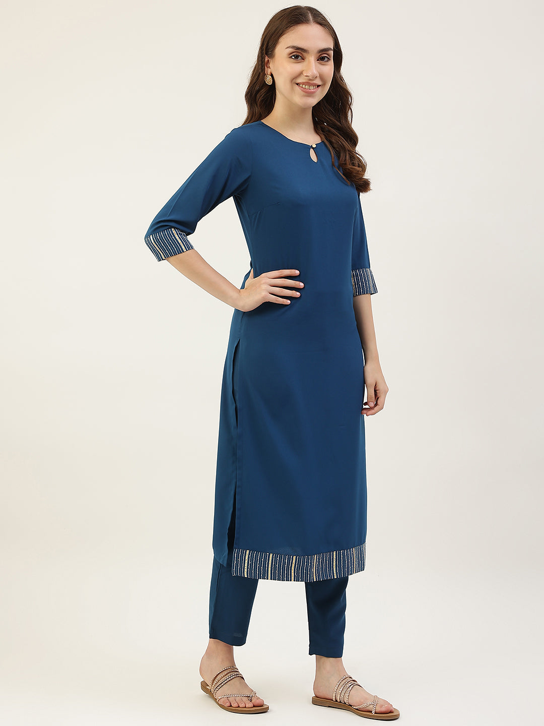 Teal-Blue-Poly-Crepe-Straight-3-Piece-Kurta-Set