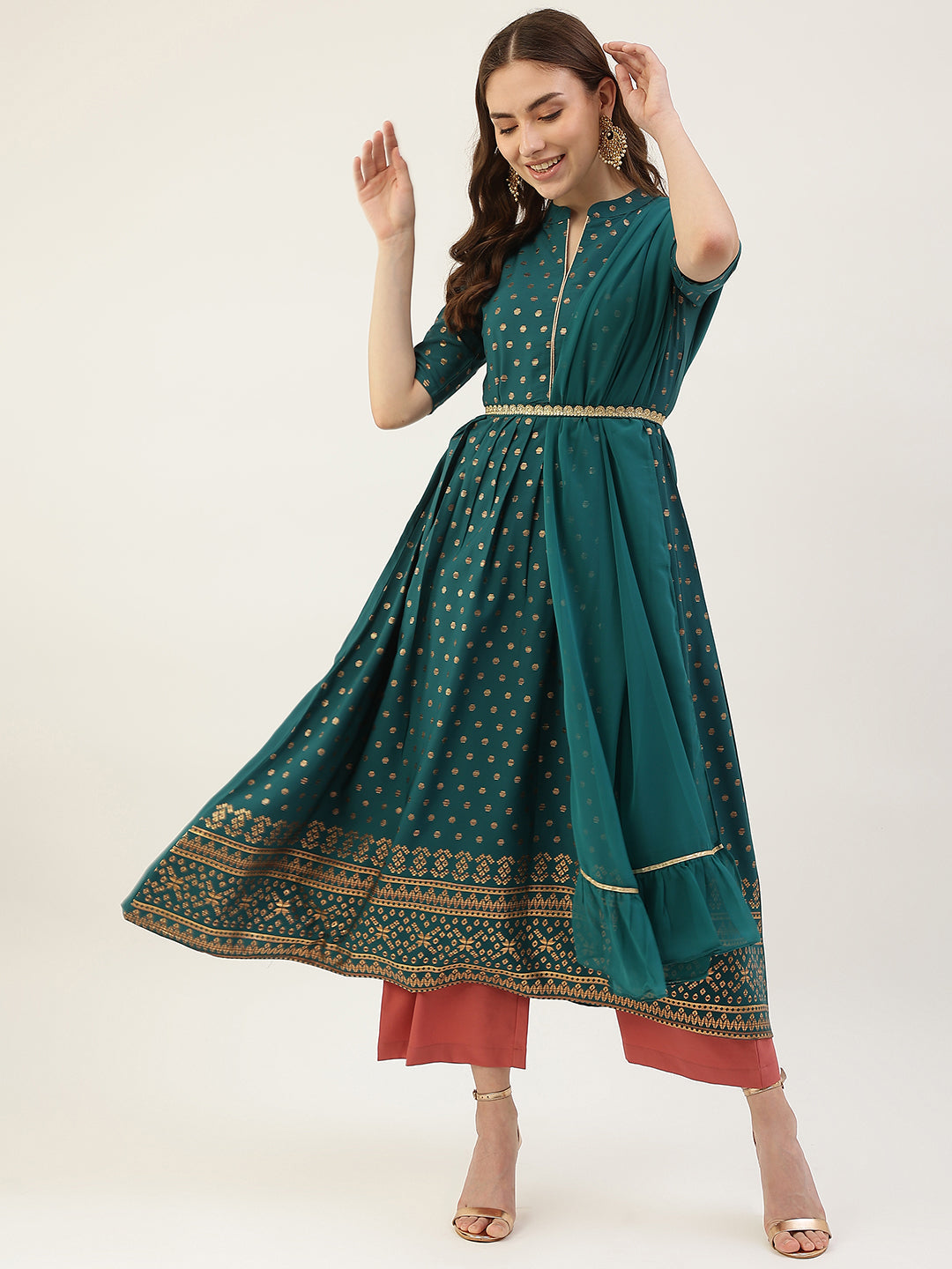 Sea-Green-Poly-Crepe-Kurta-With-Dupatta-ONLY