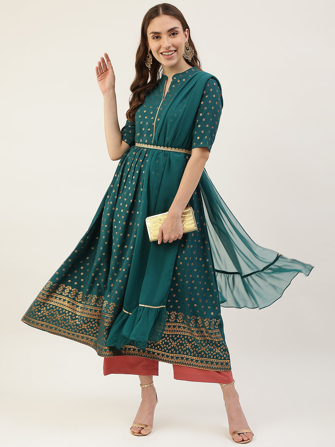 Sea-Green-Poly-Crepe-Kurta-With-Dupatta-ONLY
