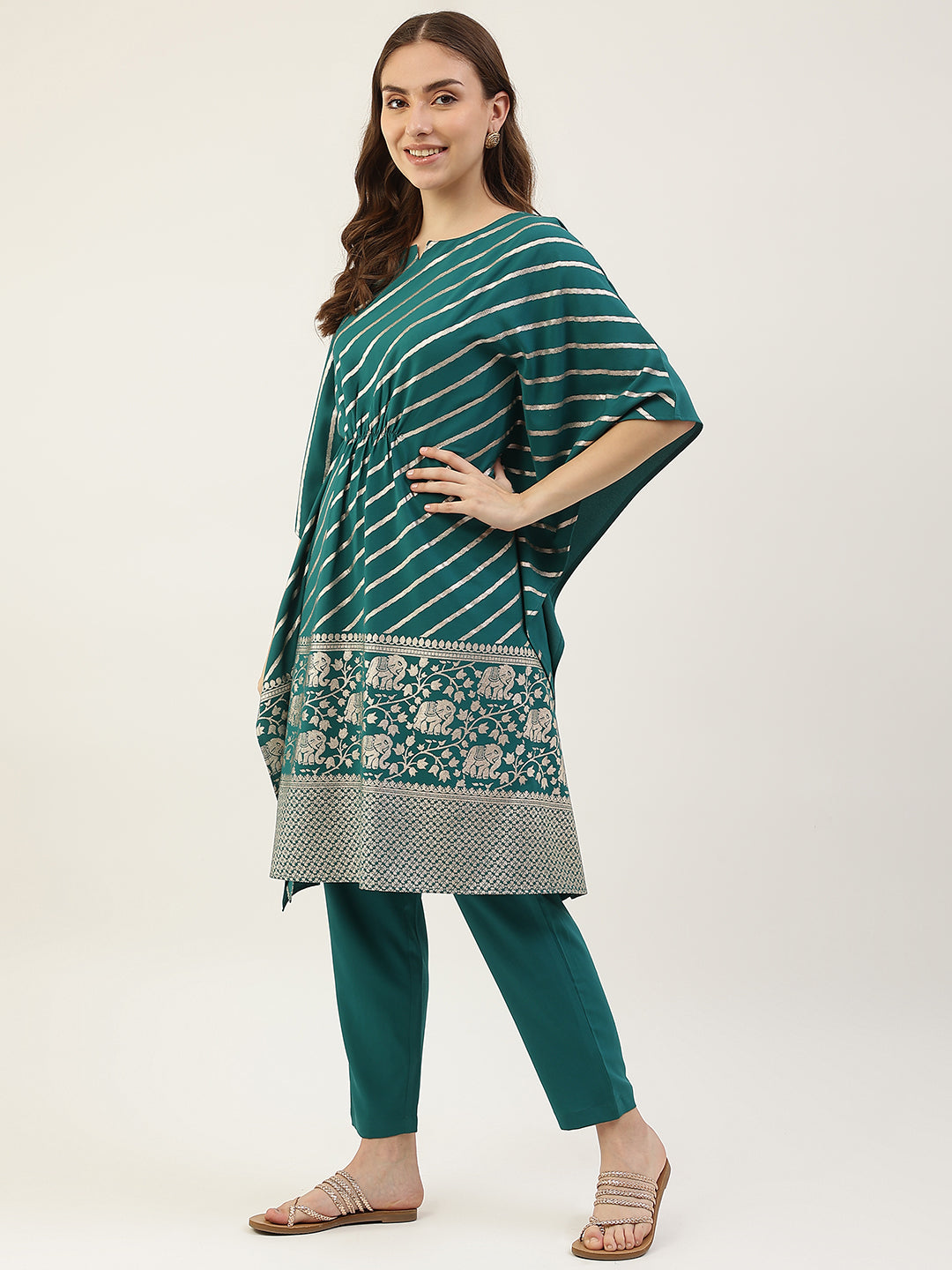 Teal-Blue-Poly-Crepe-Kaftan-Set
