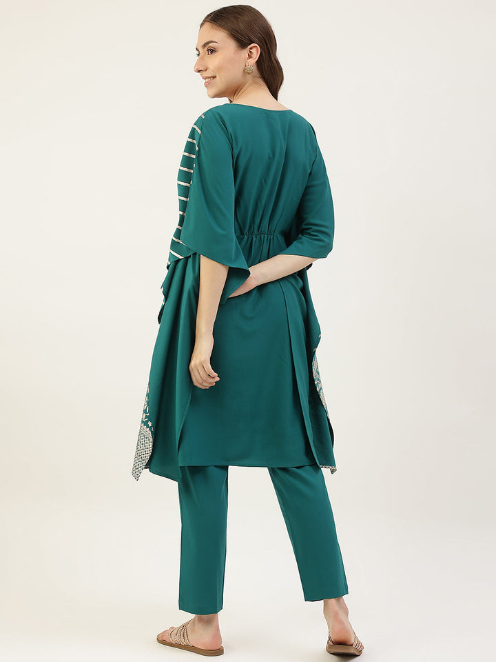 Teal-Blue-Poly-Crepe-Kaftan-Set