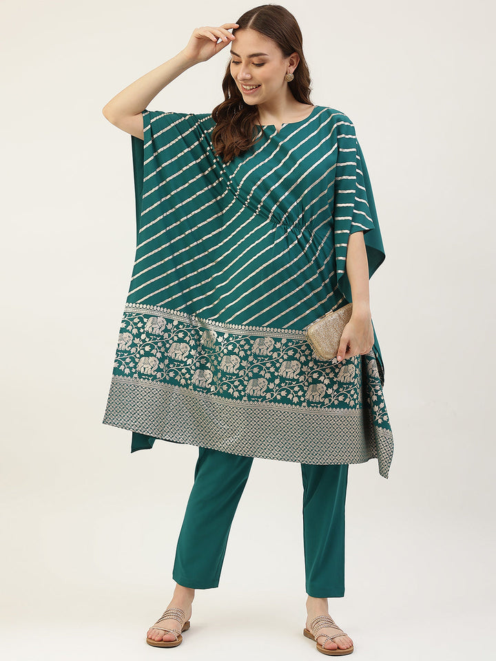 Teal-Blue-Poly-Crepe-Kaftan-Set