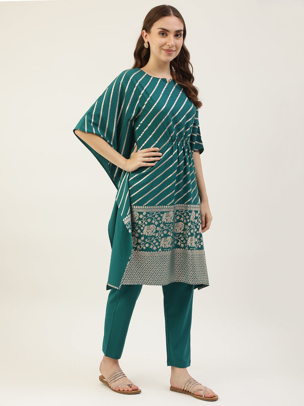 Teal-Blue-Poly-Crepe-Kaftan-Set