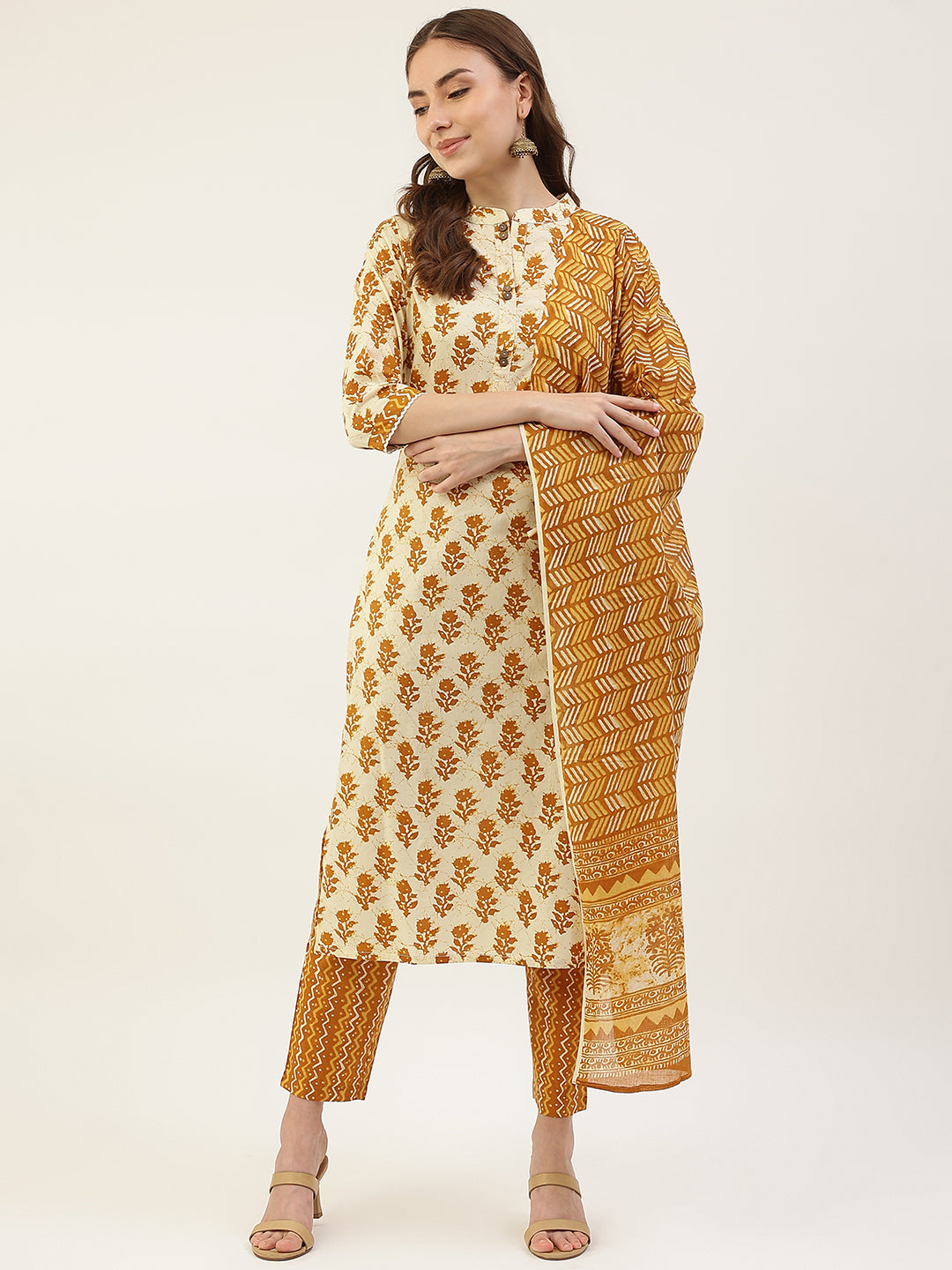 Yellow-Cotton-Straight-3-Piece-Kurta-Set