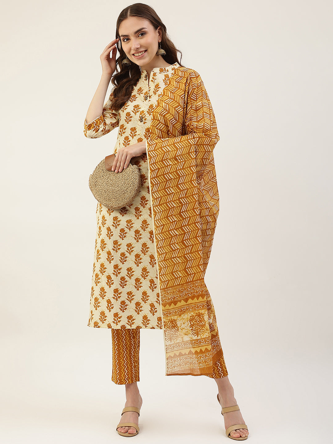 Yellow-Cotton-Straight-3-Piece-Kurta-Set