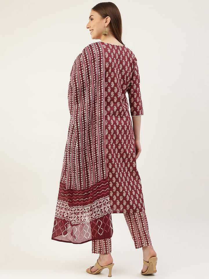 Maroon-Cotton-Straight-3-Piece-Kurta-Set