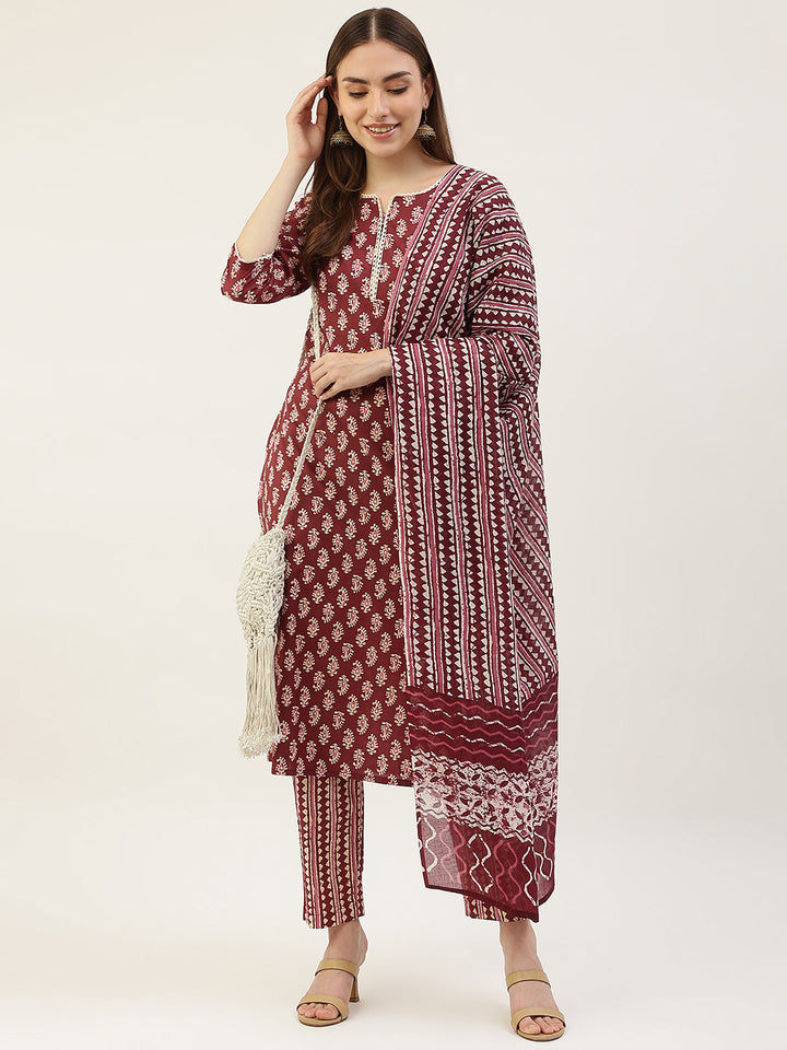 Maroon-Cotton-Straight-3-Piece-Kurta-Set