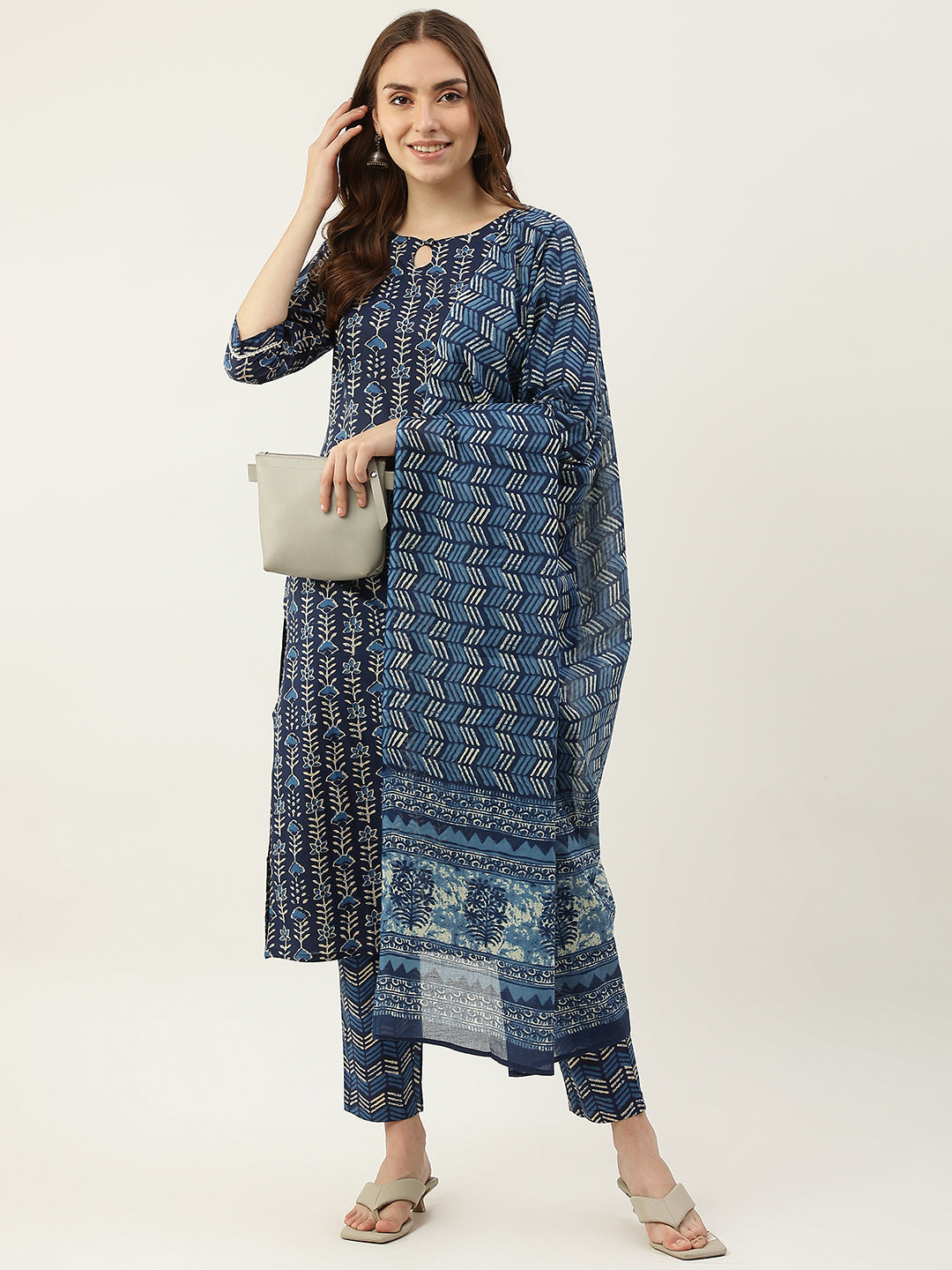 Blue-Pure-Cotton-Straight-3-Piece-Kurta-Set