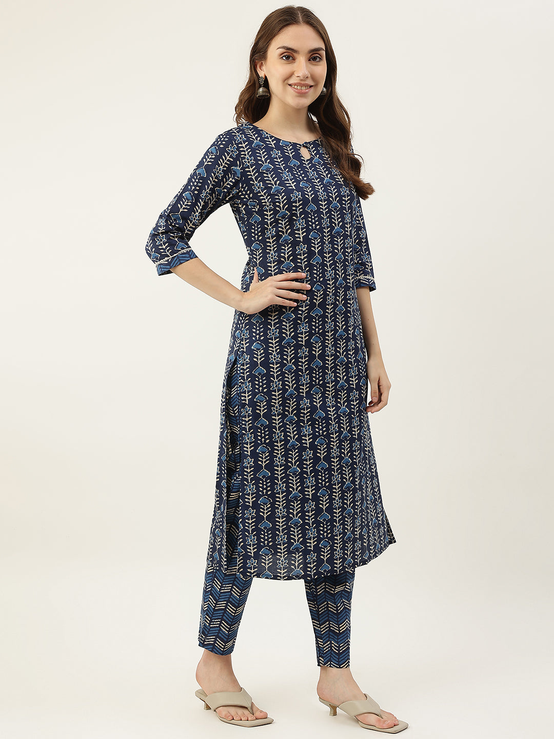 Blue-Pure-Cotton-Straight-3-Piece-Kurta-Set