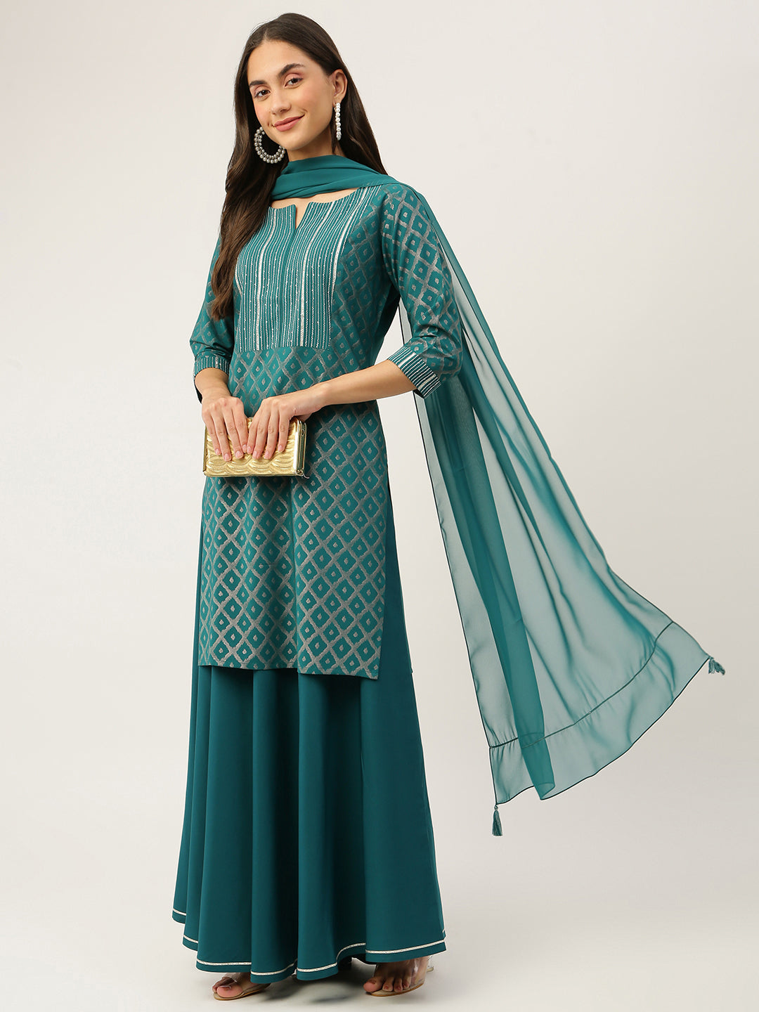 Green-Crepe-Straight-3-Piece-Skirt-Set