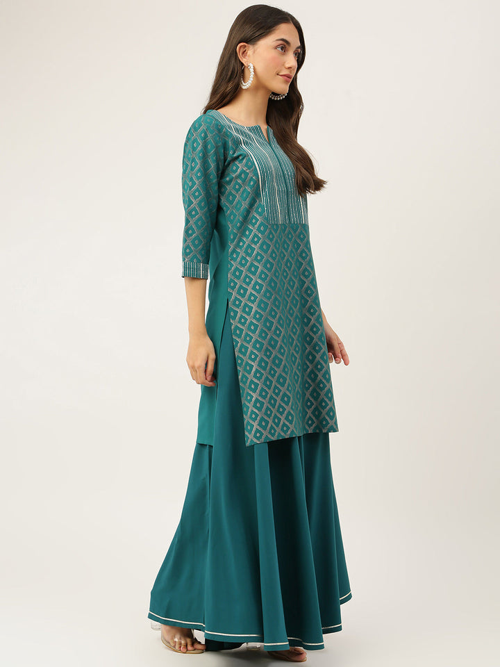 Green-Crepe-Straight-3-Piece-Skirt-Set