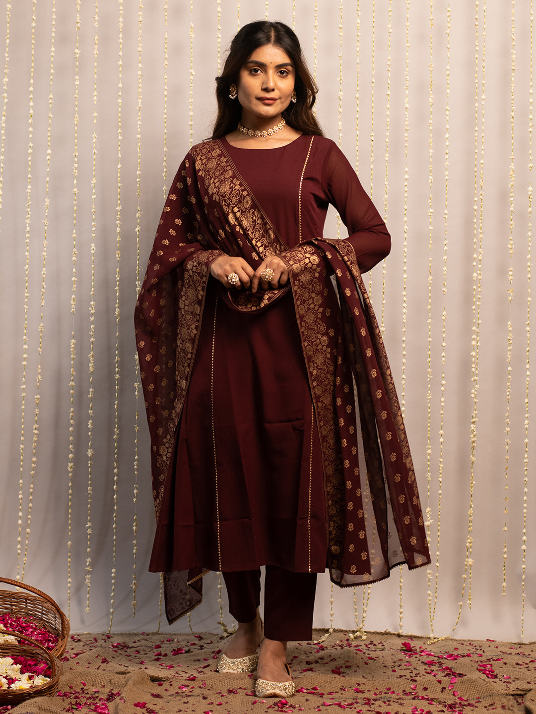 Maroon-Poly-Crepe-Boat-Neck-3-Piece-Kurta-Set