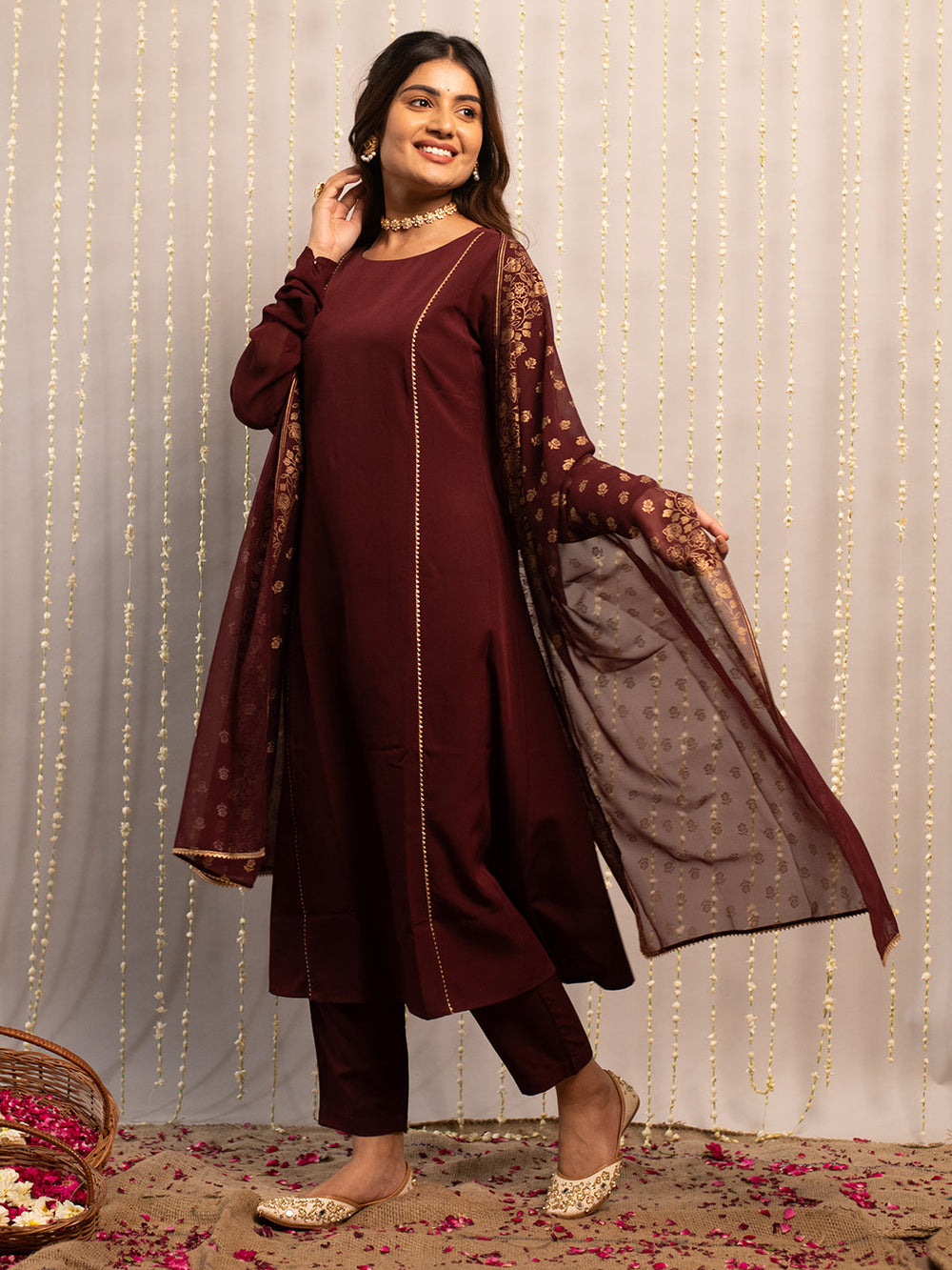 Maroon-Poly-Crepe-Boat-Neck-3-Piece-Kurta-Set