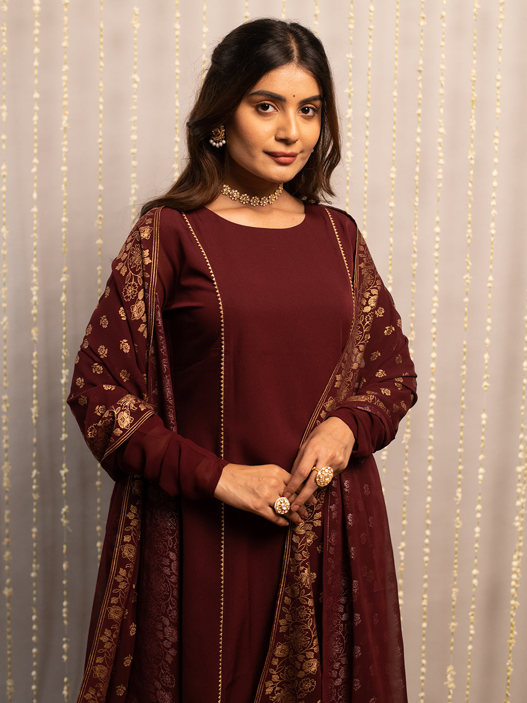 Maroon-Poly-Crepe-Boat-Neck-3-Piece-Kurta-Set