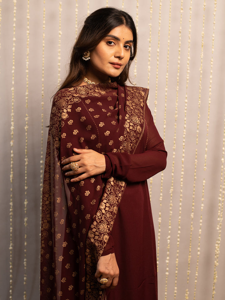 Maroon-Poly-Crepe-Boat-Neck-3-Piece-Kurta-Set