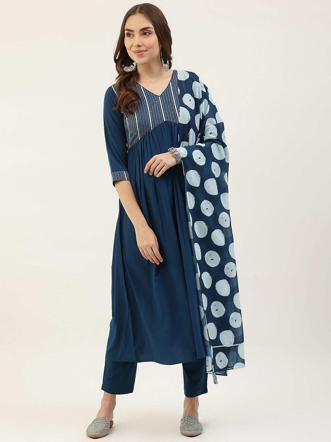 Teal-Blue-Poly-Crepe-Straight-3-Piece-Kurta-Set