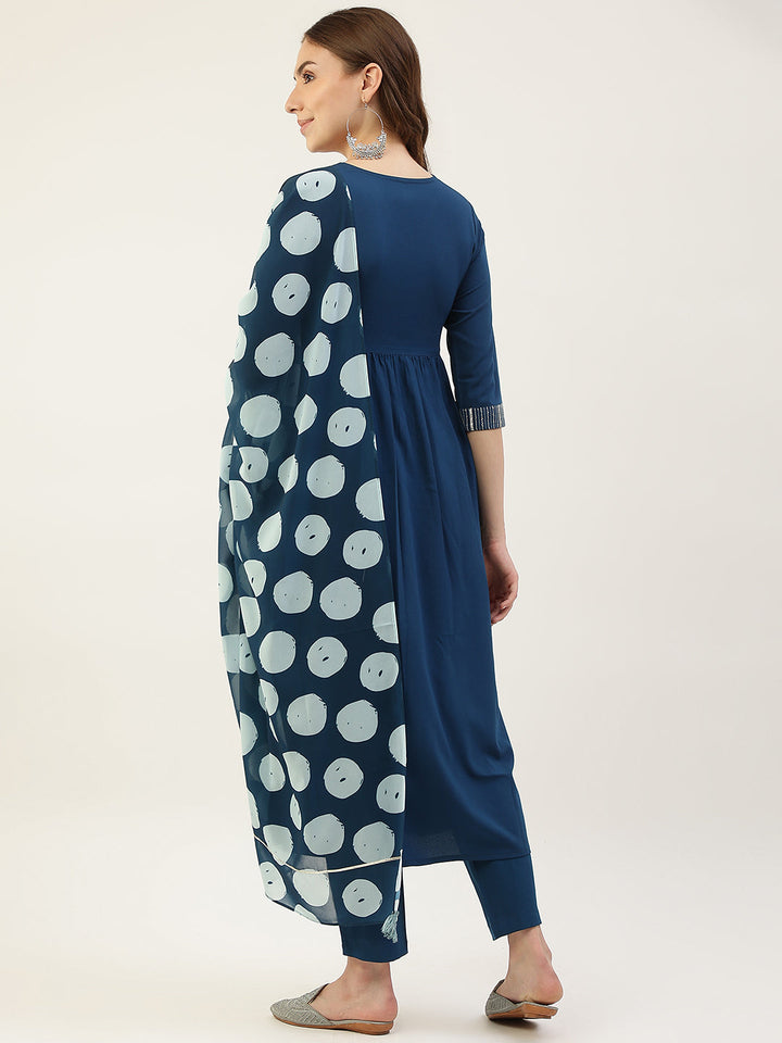 Teal-Blue-Poly-Crepe-Straight-3-Piece-Kurta-Set