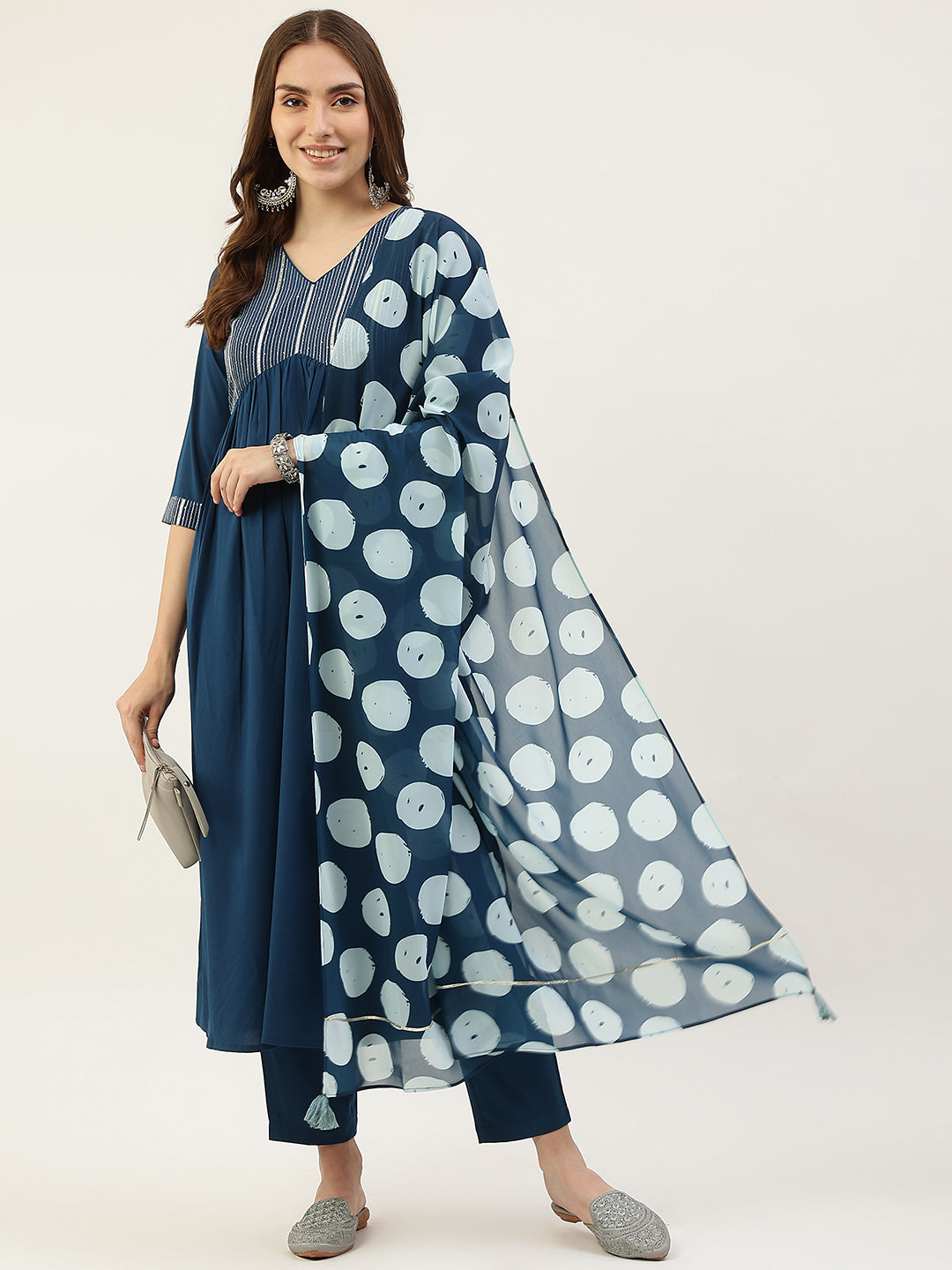 Teal-Blue-Poly-Crepe-Straight-3-Piece-Kurta-Set
